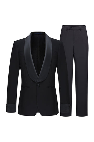 Slim Fit Black 2 Piece Shawl Lapel One Button Men's Suits